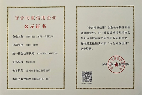 再创佳绩，德彩网门业荣获“守合同重信用企业”